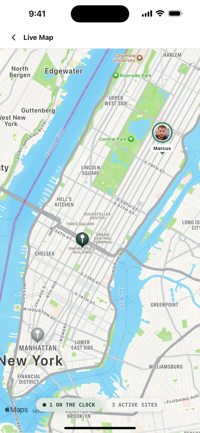 Live crew map & on-site tracking